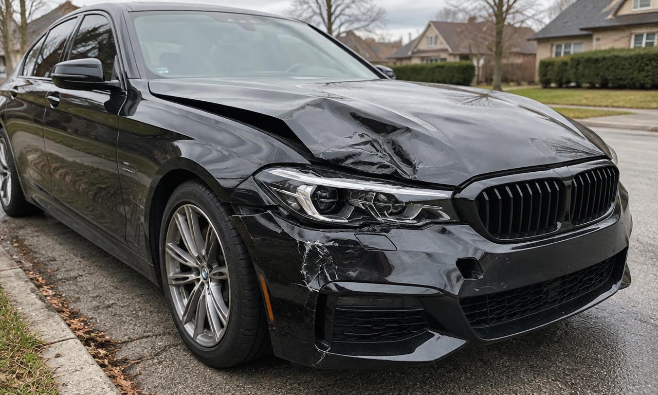 Damaged vehicle following a real road incident